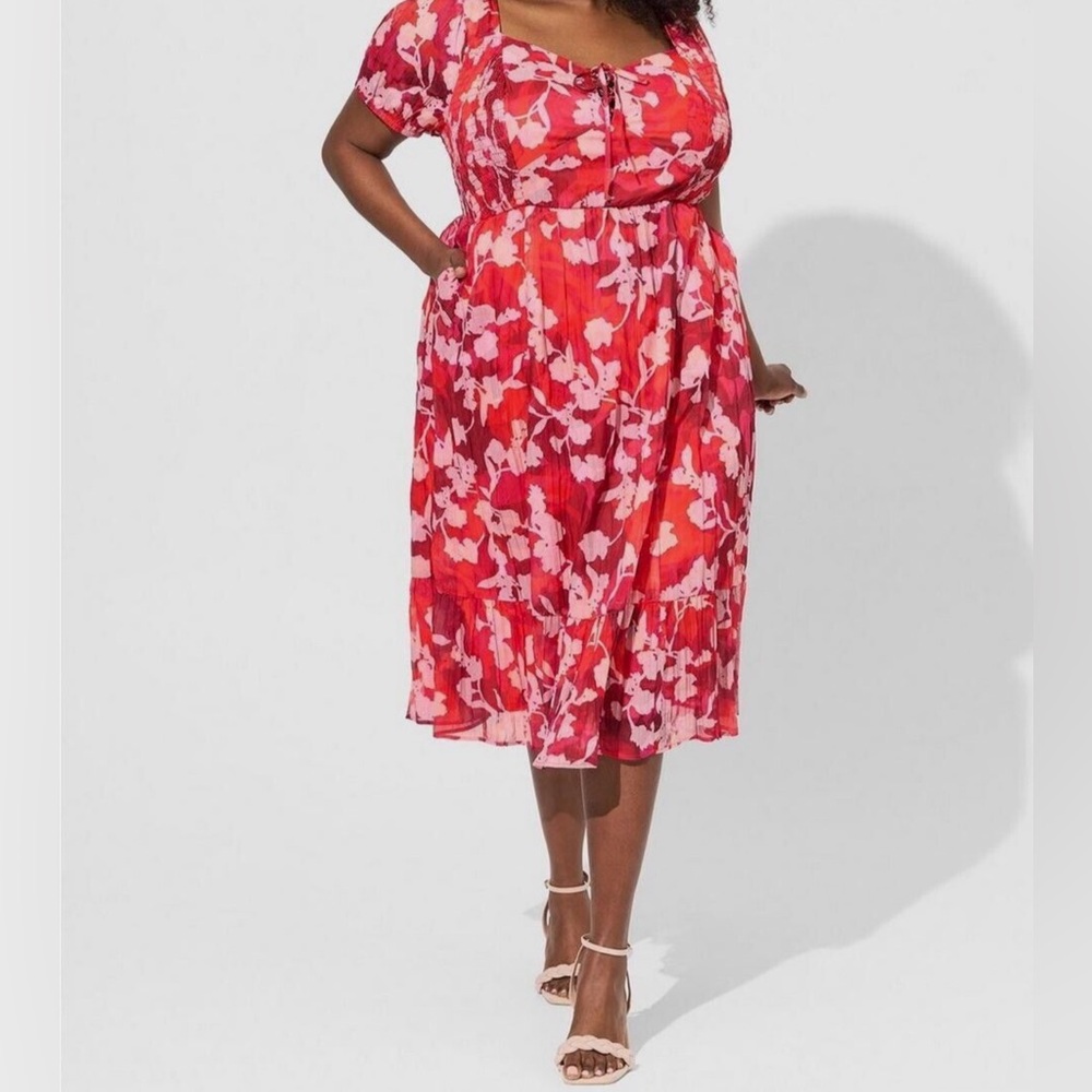 TORRID MIDI Cotton Clip Dot Floral Romantic Summer Smocked Dress Rose size 3x
